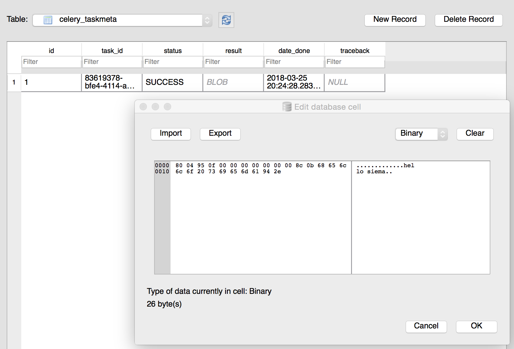 sqlite celery task table